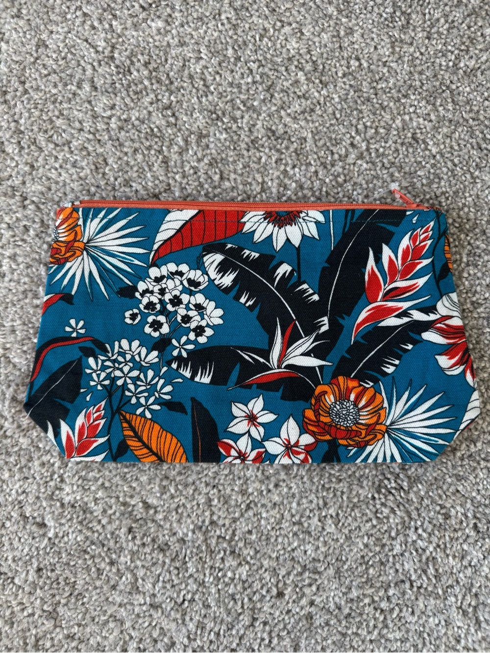 Teal Floral Zip Cosmetic Bag - Stylish Travel Pouch